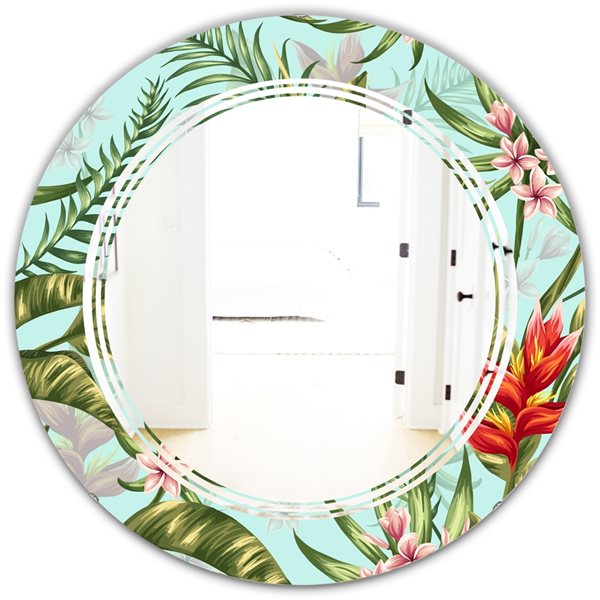 Designart 24-in L x 24-in W Tropical Foliage II Polished Round Wall Mirror