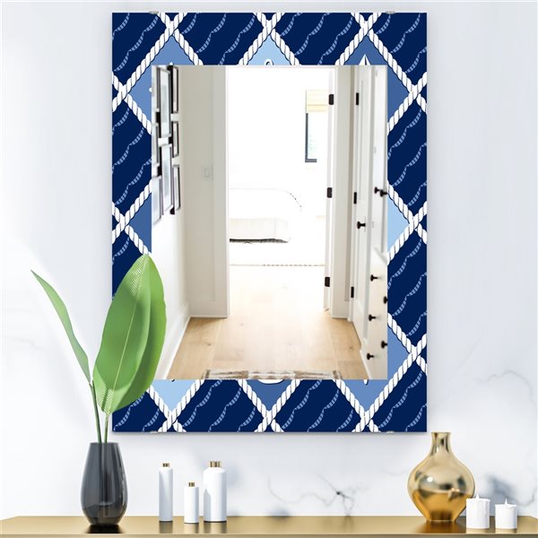 Designart Anchor and Sailboat on Blue Waves 35.4-in L x 23.6-in W Rectangle Polished Wall Mirror