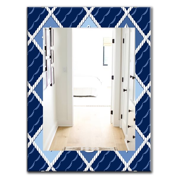 Designart Anchor and Sailboat on Blue Waves 35.4-in L x 23.6-in W Rectangle Polished Wall Mirror