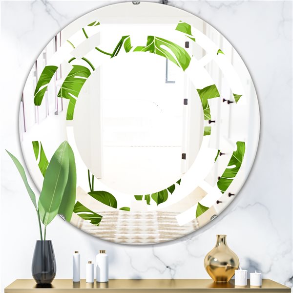 Designart Round 24-in L x 24-in W Tropical Palm Leaves II Polished Wall ...