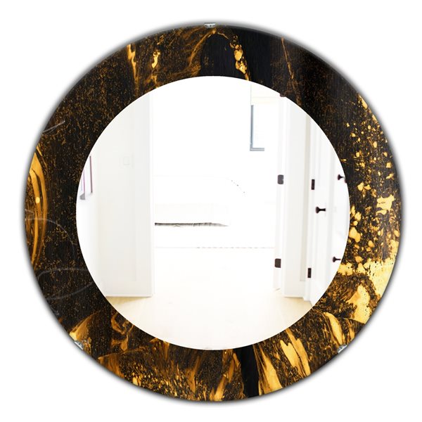 Designart Marbled Yellow 9 24-in L x 24-in W Round Polished Wall Mirror ...