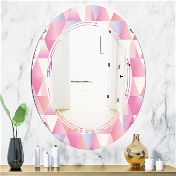 Designart 35.4-in L x 23.7-in W Diamond Retro VI Polished Oval Wall Mirror