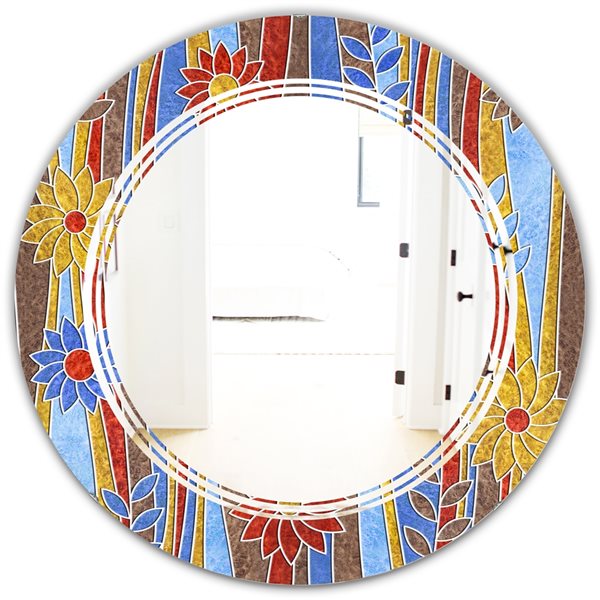Designart Floral Retro Pattern III 24-in L x 24-in W Polished Round Wall Mirror