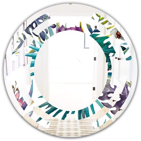 Designart 24-in L x 24-in W Retro Floral Botanical Design II Polished Round Wall Mirror