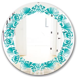 Designart Round Retro Turquoise Pattern 24-in L x 24-in W Polished Wall Mirror