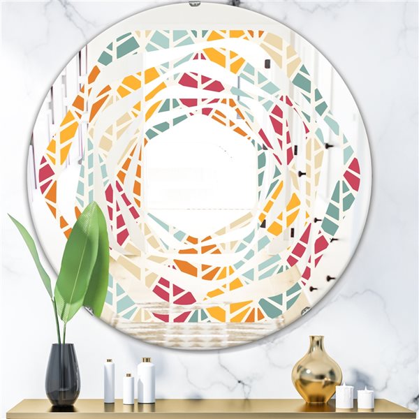 Designart 24-in L x 24-in W Diamond Retro X Round Polished Wall Mirror