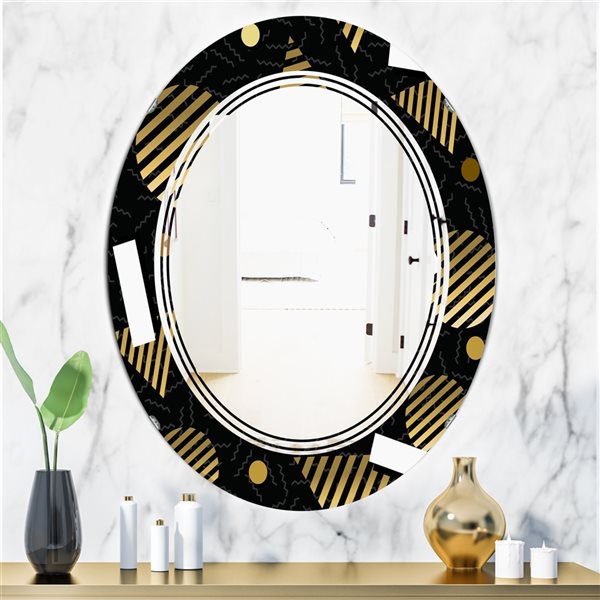 Designart Gold Retro Circular Pattern 35.4-in L x 23.7-in W Polished Oval Wall Mirror