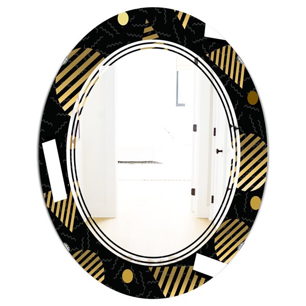 Designart Gold Retro Circular Pattern 35.4-in L x 23.7-in W Polished Oval Wall Mirror