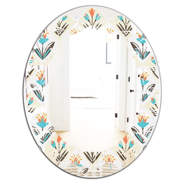 Designart Oval Pattern with Floral Ornament 35.4-in L x 23.7-in W Polished Wall Mirror
