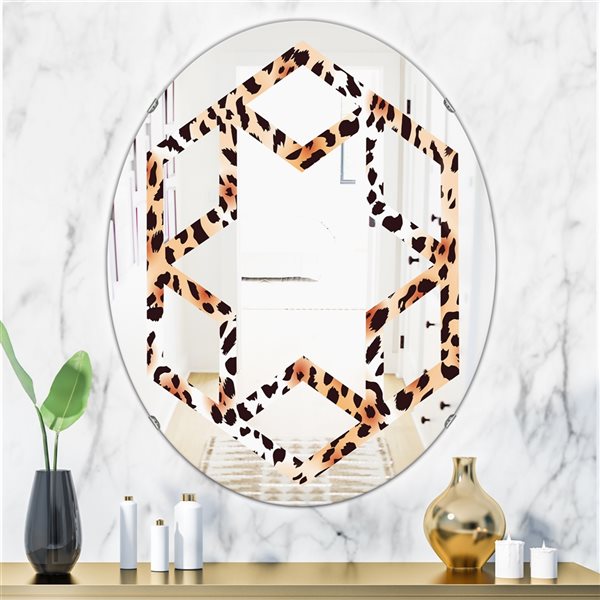 Designart Leopard Fur Safari II 35.4-in L x 23.7-in W Polished Oval Wall Mirror