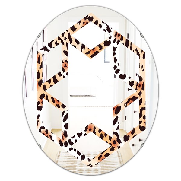 Designart Leopard Fur Safari II 35.4-in L x 23.7-in W Polished Oval Wall Mirror
