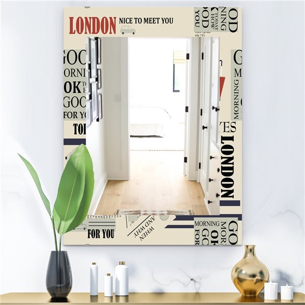 Designart Retro London Good Morning 35.4-in L x 23.6-in W Rectangle Polished Wall Mirror