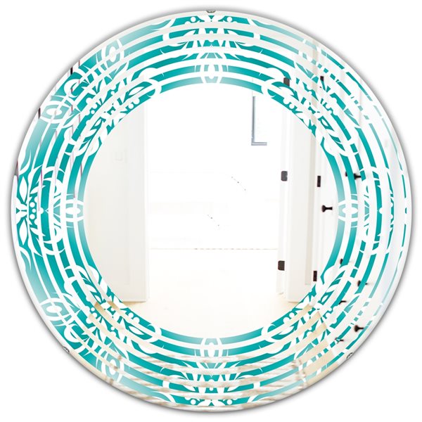 Designart Round 24-in L x 24-in W Retro Turquoise Pattern Polished Wall ...