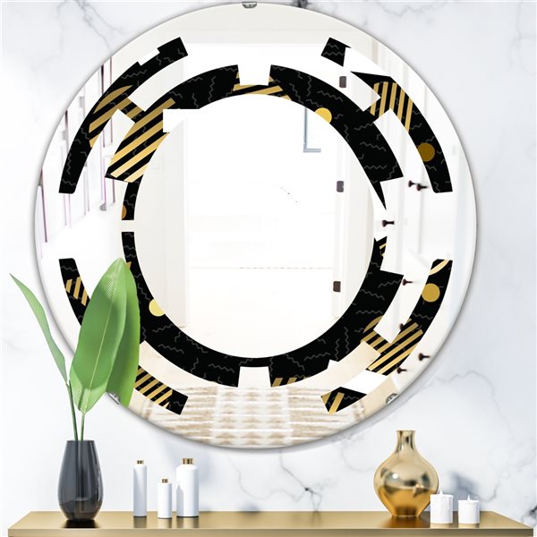 Designart Round Gold Retro Circular Pattern 24-in L x 24-in W Polished Wall Mirror