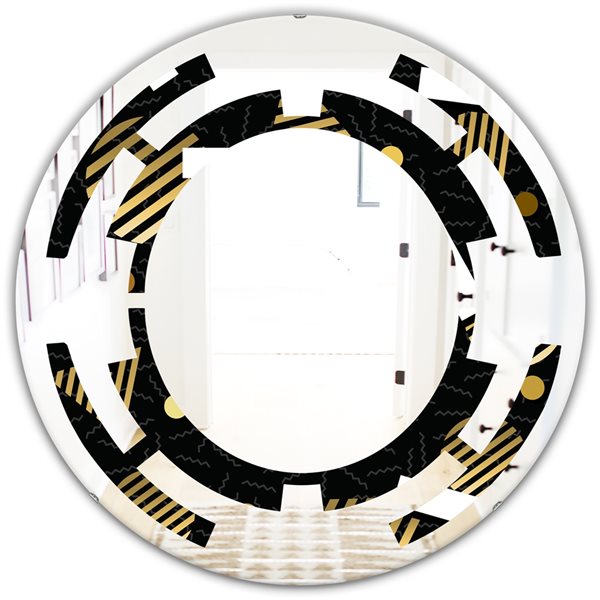 Designart Round Gold Retro Circular Pattern 24-in L x 24-in W Polished Wall Mirror
