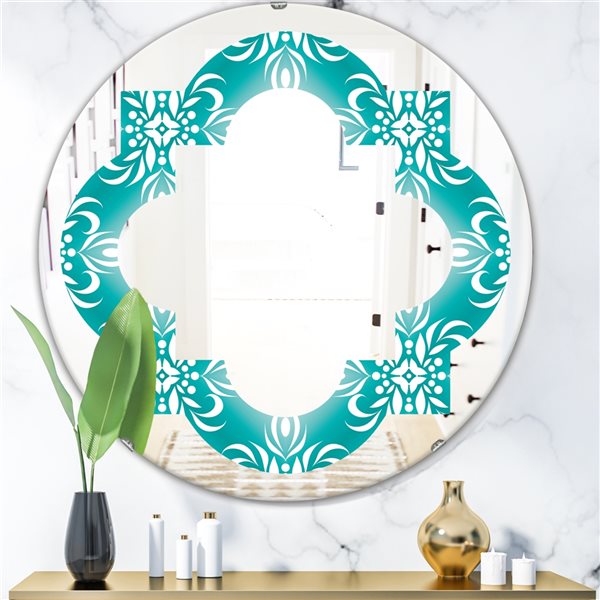 Designart Retro Turquoise Pattern 24-in L x 24-in W Round Polished Wall Mirror