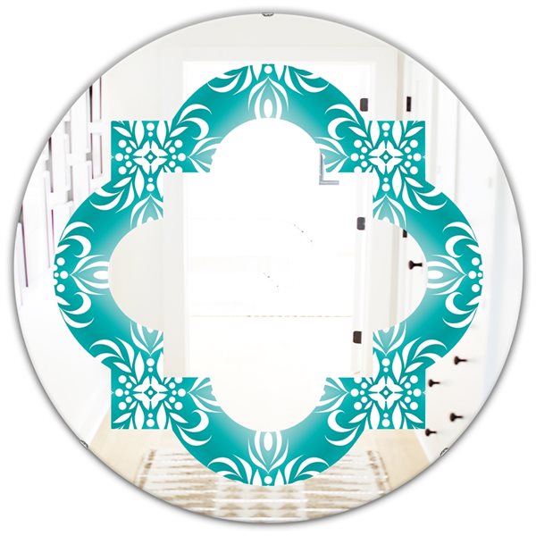 Designart Retro Turquoise Pattern 24-in L x 24-in W Round Polished Wall Mirror