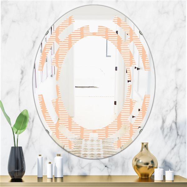 Designart Oval 35.4-in L x 23.7-in W Retro Abstract Lines Pattern Polished Wall Mirror