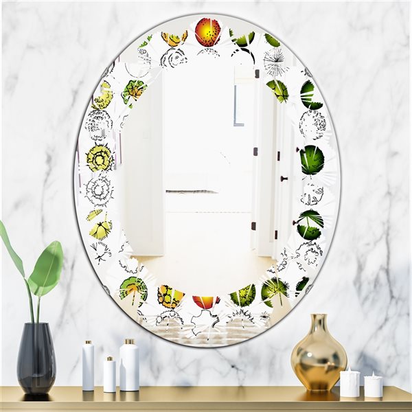 Designart Retro Tree Top Design 35.4-in L x 23.7-in W Oval Polished Wall Mirror