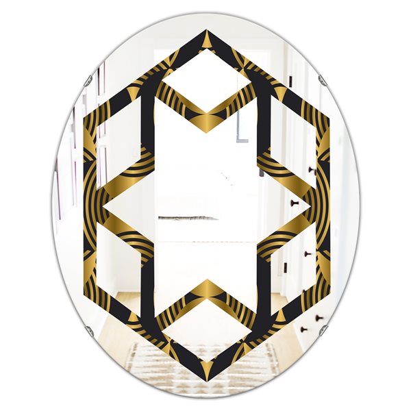 Designart 35.4-in x 23.7-in Gold Art Deco Style Modern Pattern Oval ...