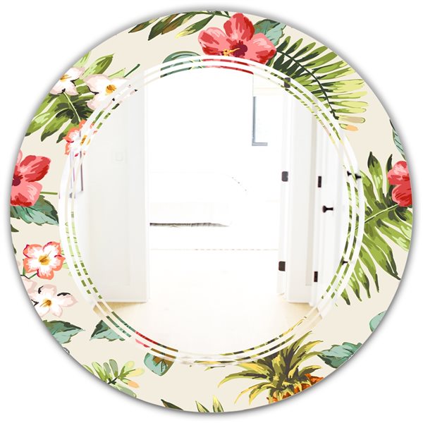 Designart 24-in Multicolour Pineapple Summer Bliss IV Round Wall Mirror ...