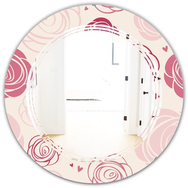 Designart 24-in Pink Roses Pattern Modern Round Wall Mirror