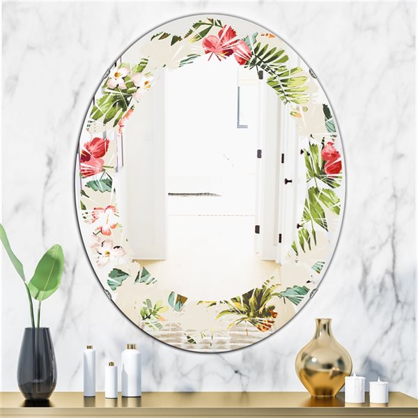 Designart 35.4-in x 23.7-in Multicolour Pineapple Summer Bliss IV Decorative Oval Mirror