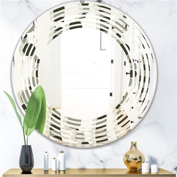 Designart 24-in x 24-in Grey Monochrome Geometric Pattern VI Modern Round Mirror
