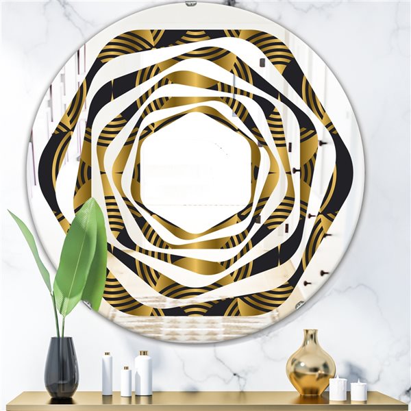 Designart 24-in x 24-in Art Deco Style Pattern Modern Round Wall Mirror ...