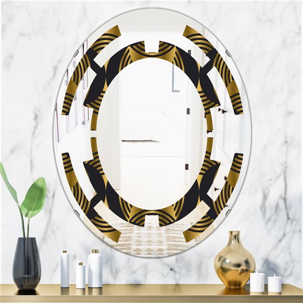 Designart 35.4-in x 23.7-in Art Deco Style Modern Pattern Oval Wall Mirror