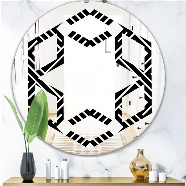 Designart 24-in Monochrome Geometric Pattern II Modern Round Wall Mirror