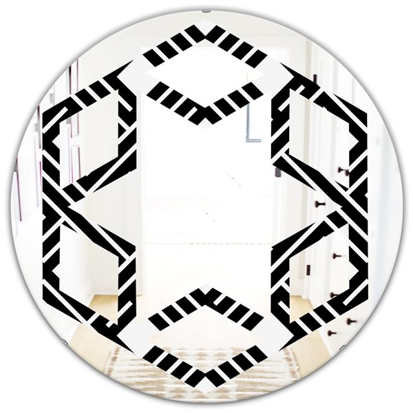 Designart 24-in Monochrome Geometric Pattern II Modern Round Wall Mirror