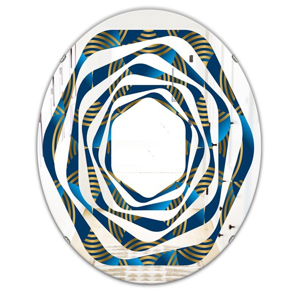 Designart 35.4-in x 23.7-in Geometric Abstract Waves in Gold and Marine ...