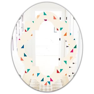 Designart 35.4-in x 23.7-in Multicolour Abstract Triangular Retro Pattern I Modern Oval Wall Mirror