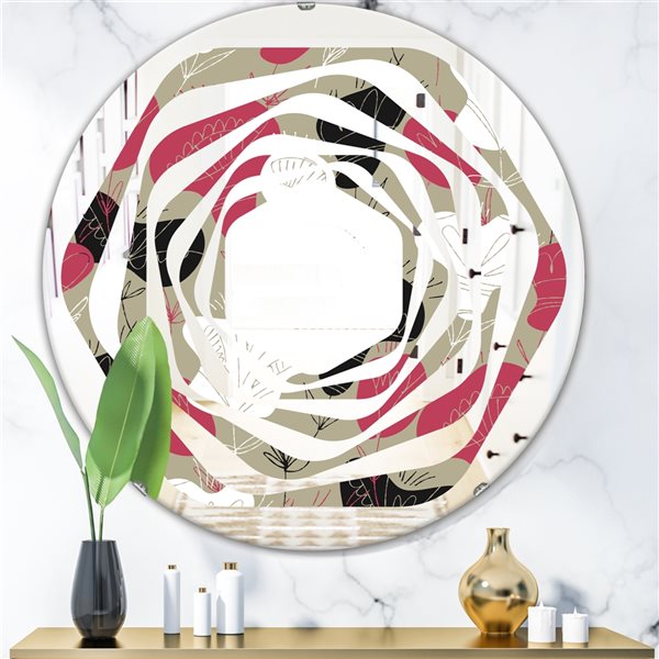 Designart 24-in x 24-in Folk Flowers Hand Drawn Pattern Modern Wall Mirror