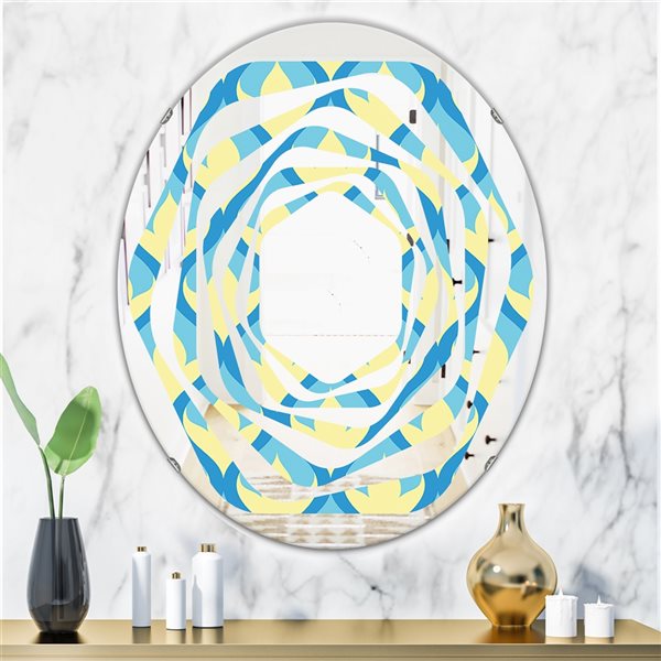 Designart 35.4-in x 23.7-in Blue Retro Pattern Abstract Design IX Oval Wall Mirror
