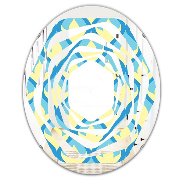 Designart 35.4-in x 23.7-in Blue Retro Pattern Abstract Design IX Oval Wall Mirror
