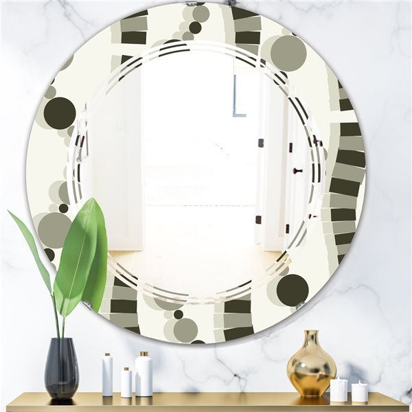 Designart 24-in x 24-in Grey Monochrome Geometric Pattern VI Round Wall Mirror