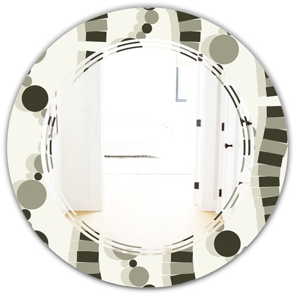 Designart 24-in x 24-in Grey Monochrome Geometric Pattern VI Round Wall Mirror