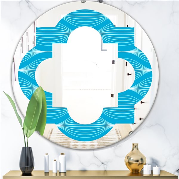 Designart 24-in Light Blue Wave Pattern Modern Round Wall Mirror