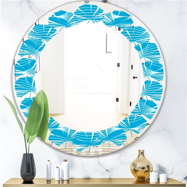 Designart 24-in x 24-in Light Blue Wave Pattern Modern Round Wall Mirror