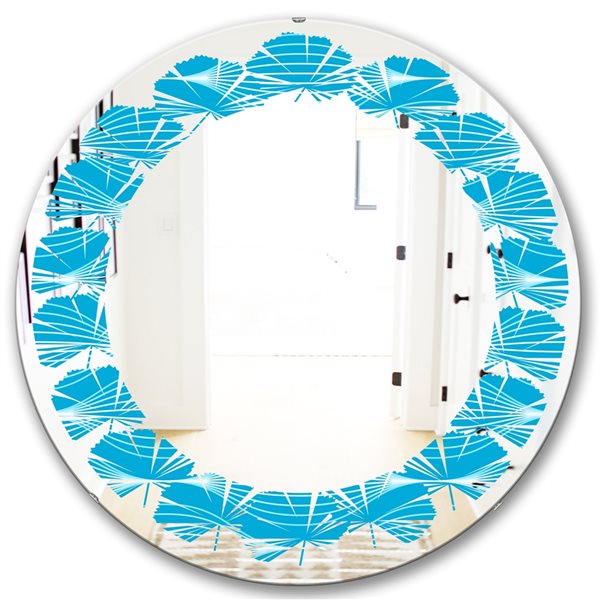 Designart 24-in x 24-in Light Blue Wave Pattern Modern Round Wall Mirror
