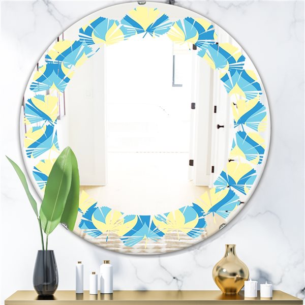 Designart 24-in x 24-in Blue Retro Pattern Abstract Design IX Modern Round Mirror