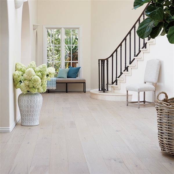 Sample Villa Barcelona 6-1/2-in x 3/8-in Prefinished French Oak Paloma Wirebrushed Hardwood Flooring