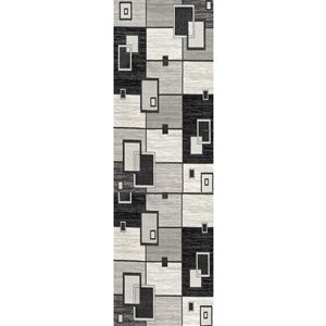 Rug Branch Tapis de passage d'intérieur moderne à carreaux géométriques gris noir - 3x13