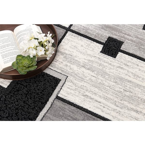 Rug Branch Tapis de passage d'intérieur moderne à carreaux géométriques gris noir - 2x13