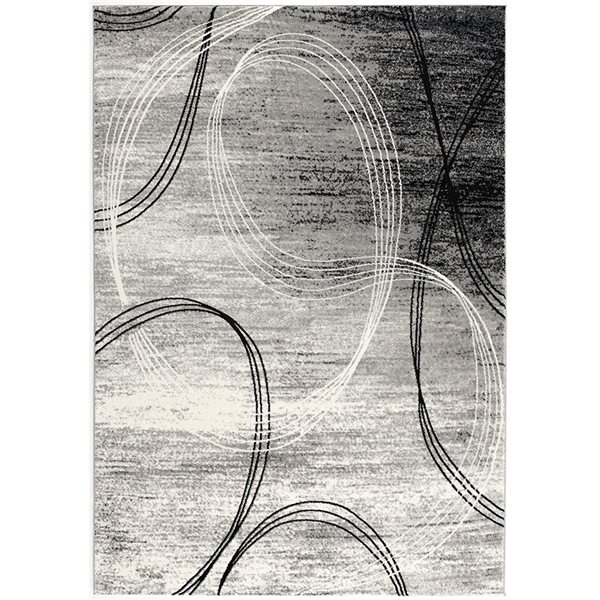 Rug Branch Tapis d'intérieur moderne abstrait tourbillons gris noir - 8 x 10