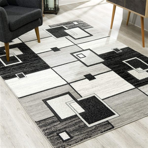 Rug Branch Tapis de Paillasson d'Intérieur Moderne Géométrique à Carreaux Gris Noir - 3x5