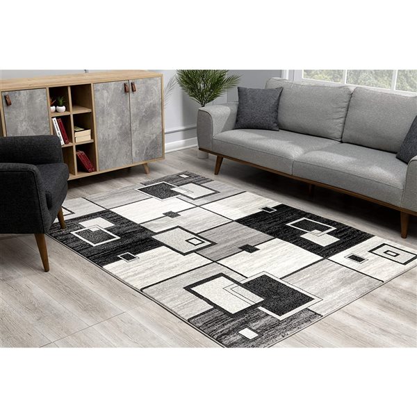 Rug Branch Tapis de Paillasson d'Intérieur Moderne Géométrique à Carreaux Gris Noir - 3x5