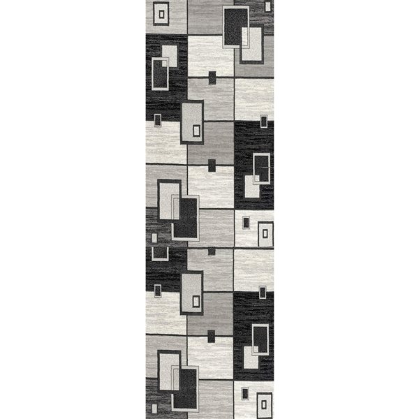 Rug Branch Tapis de passage d'intérieur moderne à carreaux géométriques gris noir - 3x10